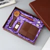 m2867brown-juego de 5 piezas-reloj-llavero-bolígrafo-cartera-mancuernillas