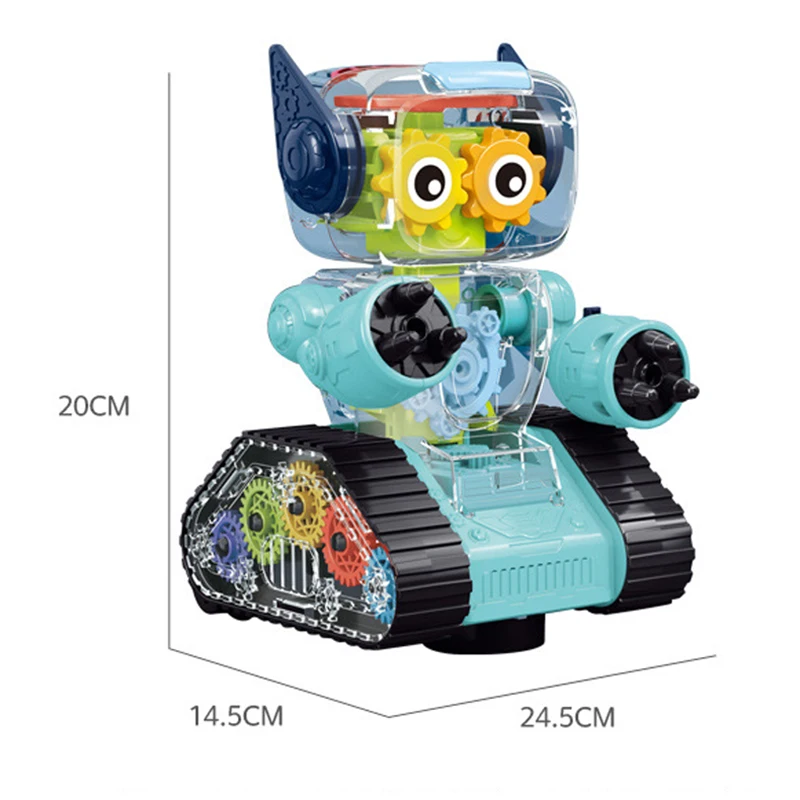 Arm Soft Bullet Shooting Universal Wheel Walking Light Transparent Gears Robot Toy for Kids