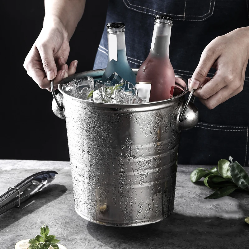 High Capacity Stainless Steel Ice Bucket Silver Ice Barrel Beverage