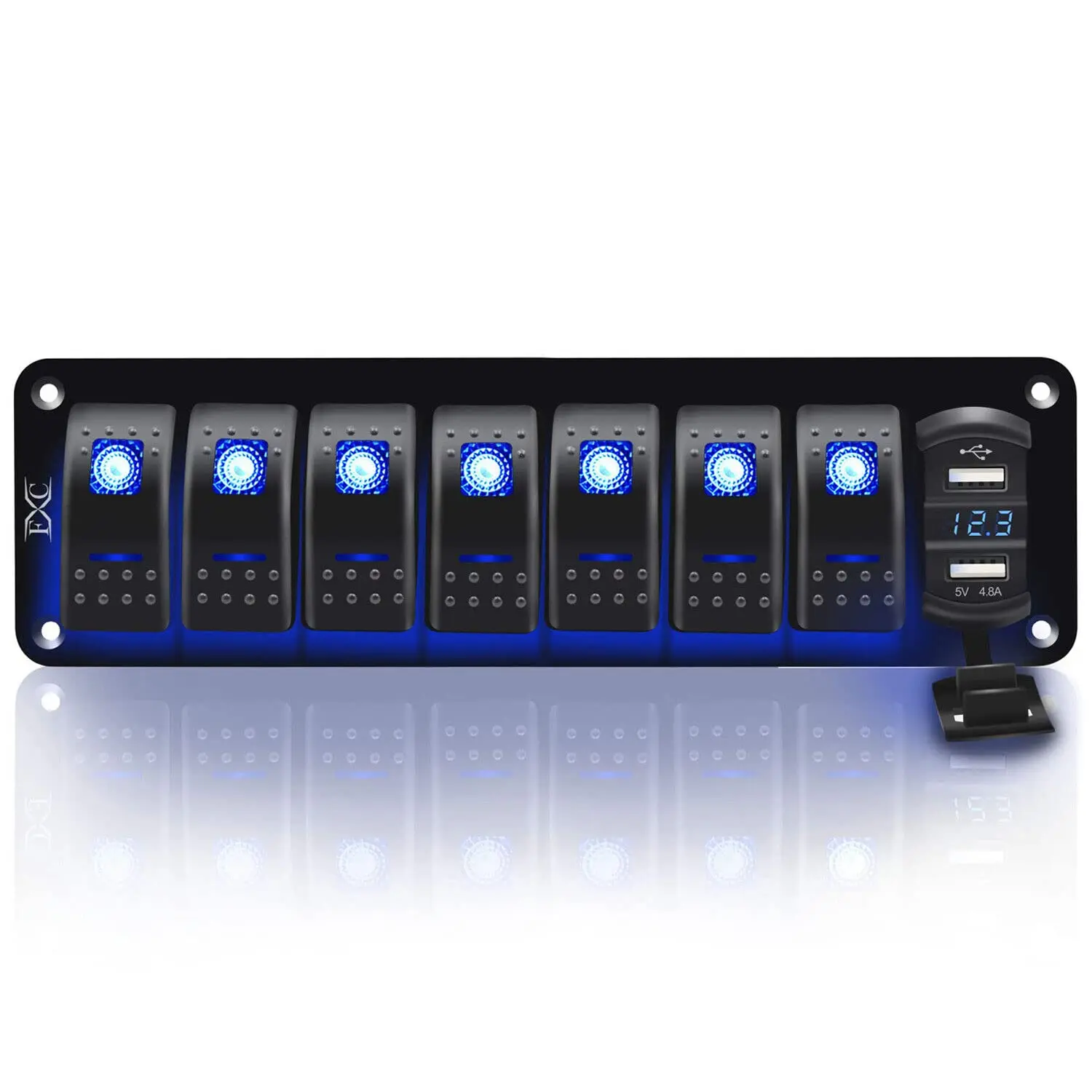 7 Gang Rocker Switch Aluminum Panel With Voltmeter and Dual USB(4.8a ...
