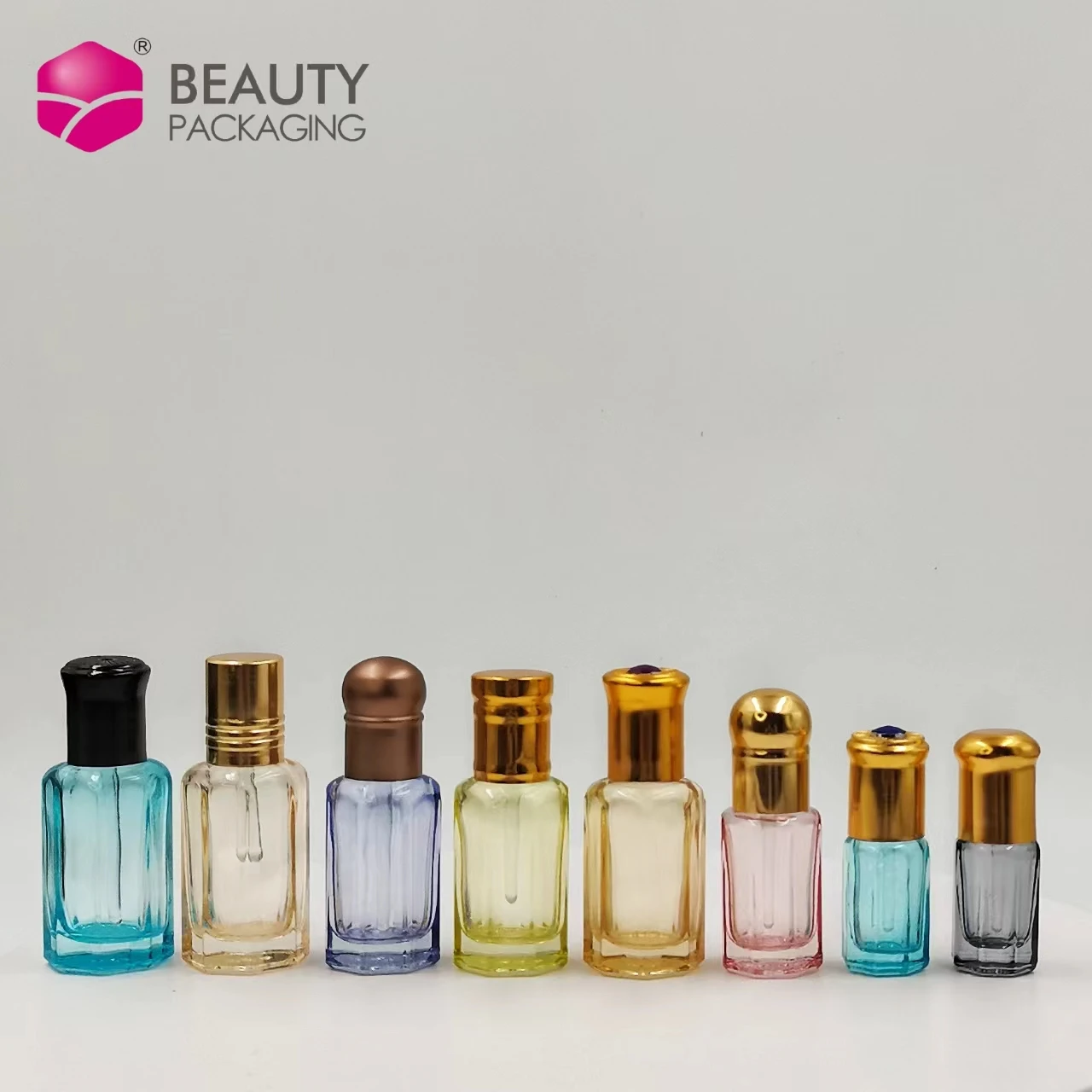 3ml~12ml Octagonal Bottle With Plastic Glass Dip Stick Glass Hand Sample Perfume Essential Oil Bottle