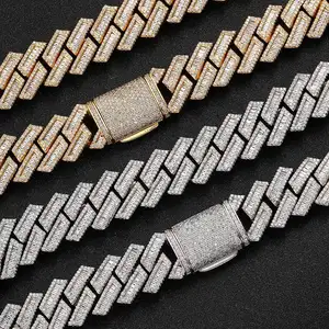14mm Hip Hop Fine Jewelry Baguette Diamond Men Necklace Sterling Silver Fully Vvs Moissanite Luxury Cuban Link Chain