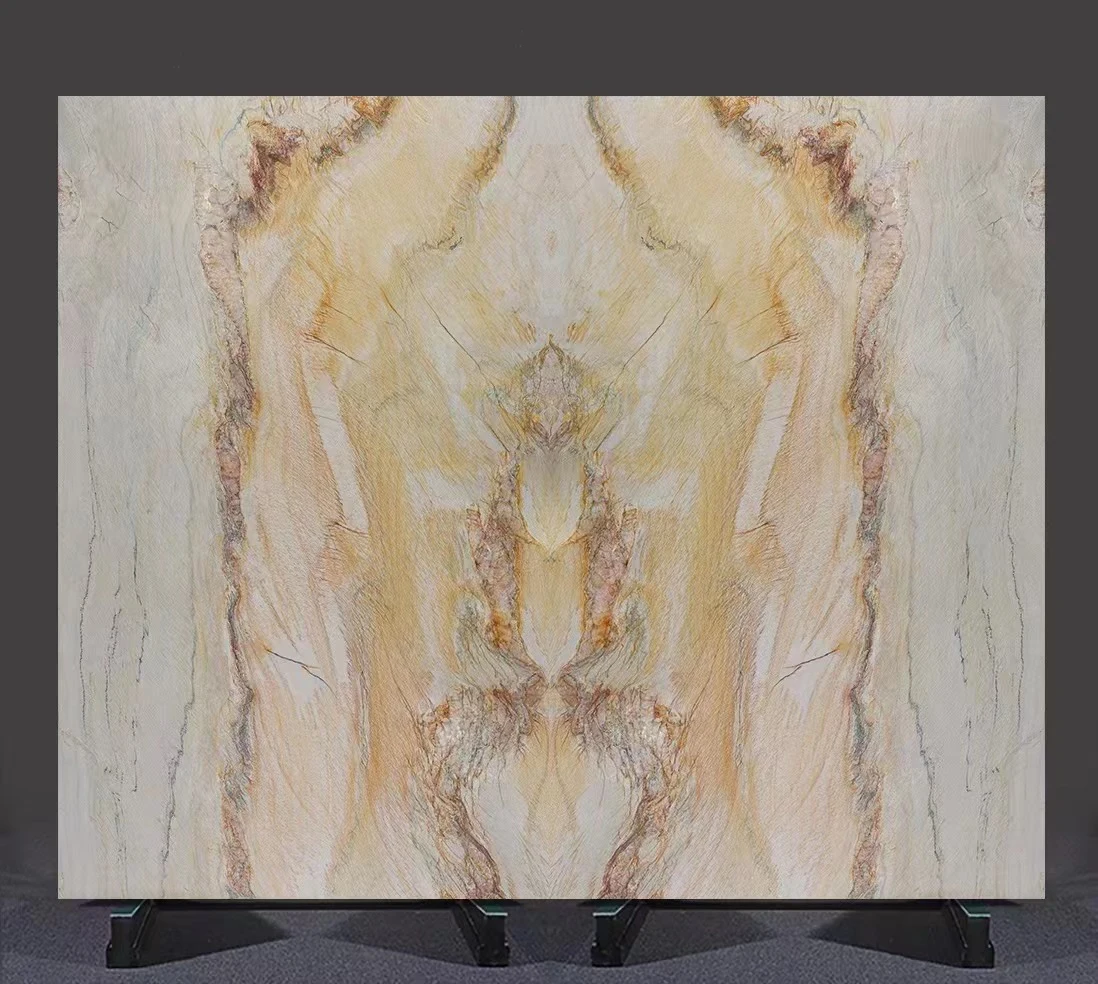 Brazilian Macaubas Fantasy Natural Quartzite Slabs in Bookmatch Wall Tile Top Quartzite Countertop for Kitchen Backlit Wall