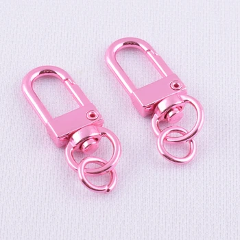 hot sale pink color metal key chain bag accessories swivel snap hook with jump ring