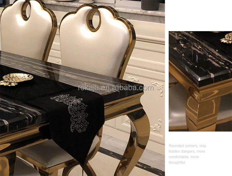Luxury Marble Dining Table with Golden Stainless Steel