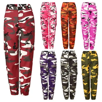 Zodls, Pantaloni Cargo da Donna, Camouflage, con Elastico in Vita, Casual, per attività all’Aperto, con Tasca - Arancione - M