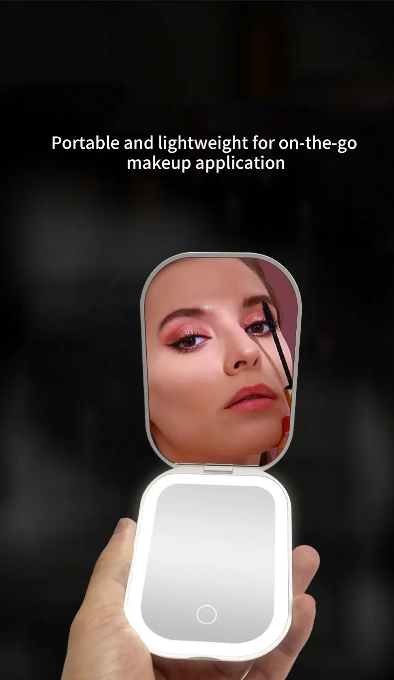 Rechargeable Foldable Handheld Compact Mini Mirror 2x Magnification Led