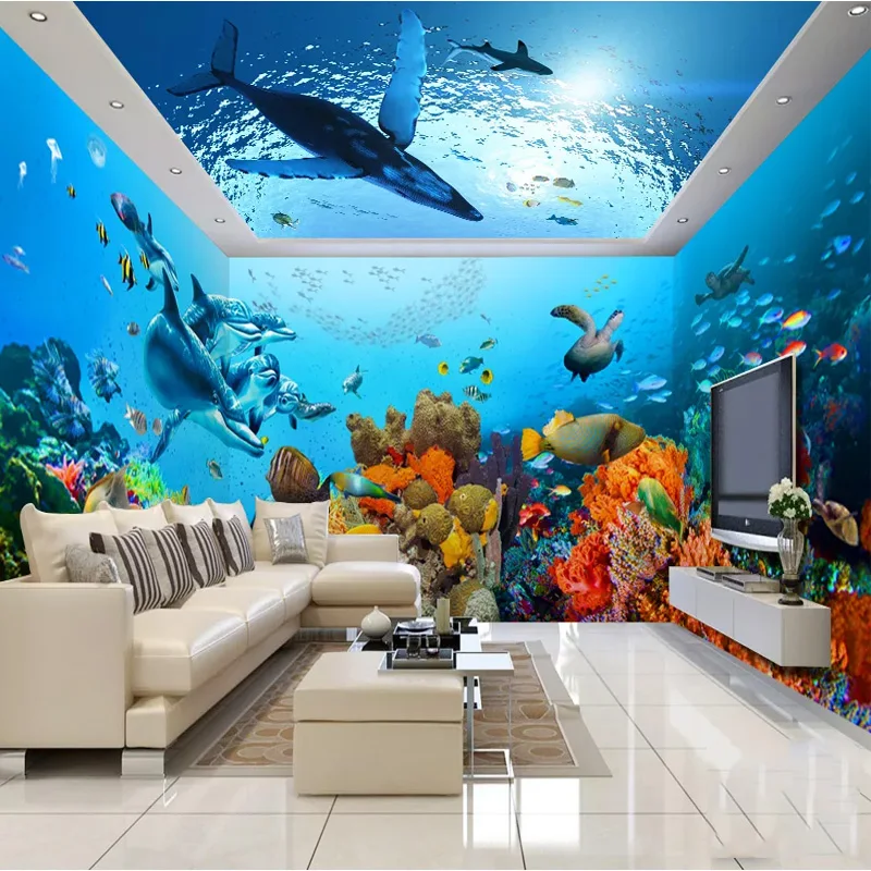 custom Underwater World Aquarium Whole House Backdrop 3D mural wallpaper  home decor Photo background wall paper living room