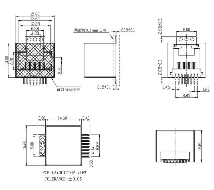 Modular Jack RJ45 SMT 5222 connector Female 8P8C Vertical   High temperature resistance For pcb bord cat5 cat6a cat7 cat8