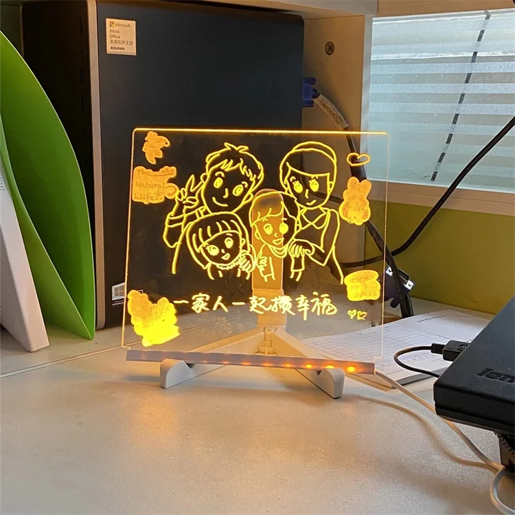 DIY Hand Draw Light Up Board With Stand Glow Memo LED Message Board Note Acrylic Board Light with 7 Color Pen For Kids Paint