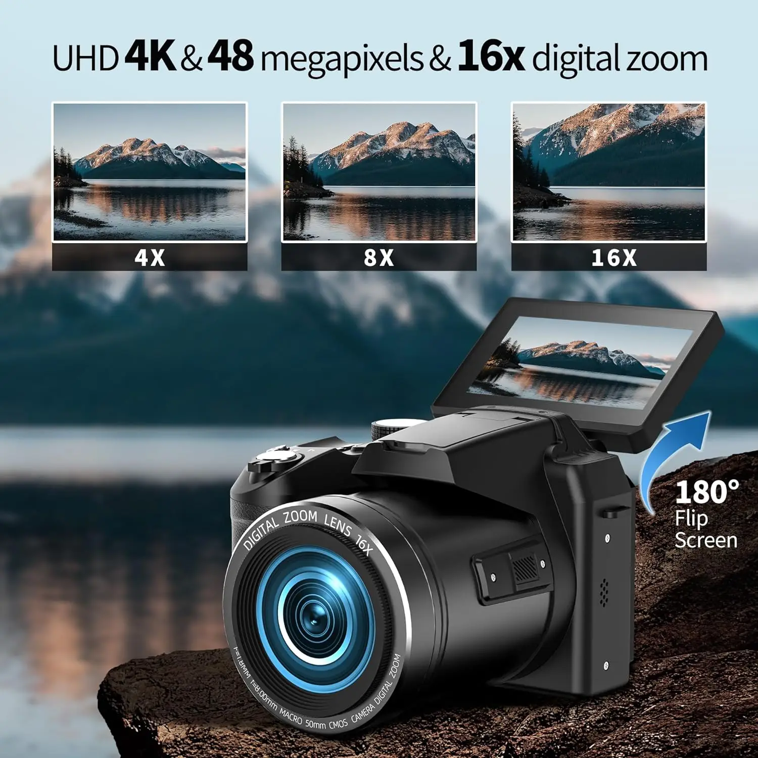 NBD autofokus kamera Video fotografi 4K 64MP, kamera perekam Digital dengan  layar inci WiFi 16X untuk fotografi
