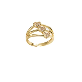 Women fine jewelry 24k brass gold plated fashion multi iayer heart shaped inlaid zircon rings