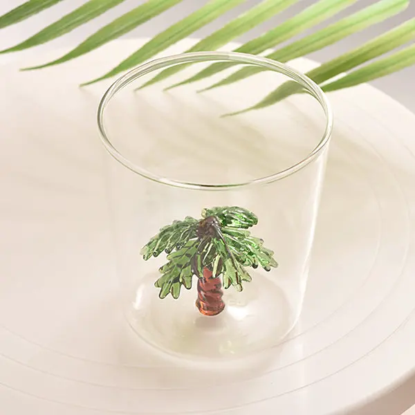 Bulk New Design Seaside Vacation Style Palm Tree Handmade Glass Cup Glass Mug Glassware