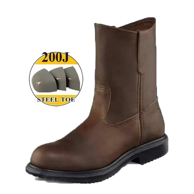 High Quality Unisex Labor Shoes Brown Cow Leather Goodyear Welt Safety Boots with steel toe and Steel plate Security Boots