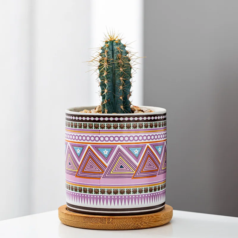 Set Di 2 Vasi In Ceramica Con Piattino, Enchanted Talavera, Dipinti A Mano, Per Piante Grasse, Cactus, Altezza 14 Cm, Colore Calendula