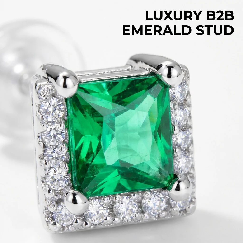 925 Sterling Silver Square Emerald Stud Earrings Geometric Claw Set Certified Engagement Jewelry for Women Party Wedding Gift