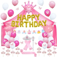 Nicro Princess Theme Party Supplies Happy Birthday Foil Balloon Cake Topper Baby Girl Birthday Decoration Party Supplies