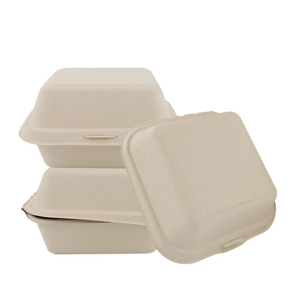 Custom Fast Food Burger Box Corrugated Paper Burger Box OEM Kraft Food Packaging Box Biodegradable Paper Clamshell Takeaway Box