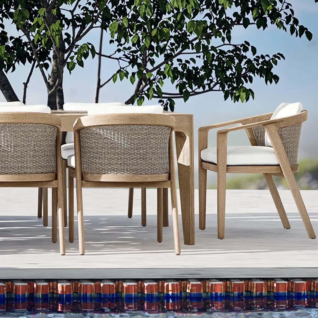Customizable Teak Solid Wood Cane Outdoor Chair Waterproof Dining Patio ...