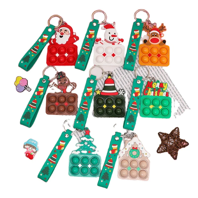 Silicone PVC Rubber Keychain Portable Fun Bubble Game Light Fidget Toy for Christmas Party Carabiner Keychain Favors