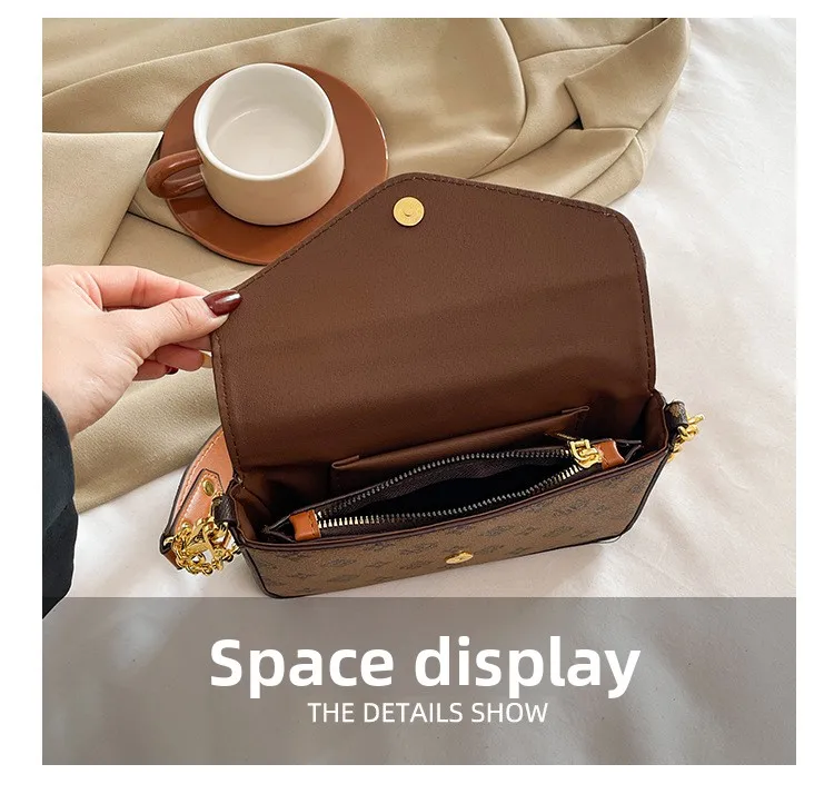 Vintage-pattern Chain PU Mini Square Two-strap Gender-neutral Spring ZIP Closure Versatile Three-in-one Shoulder Bag