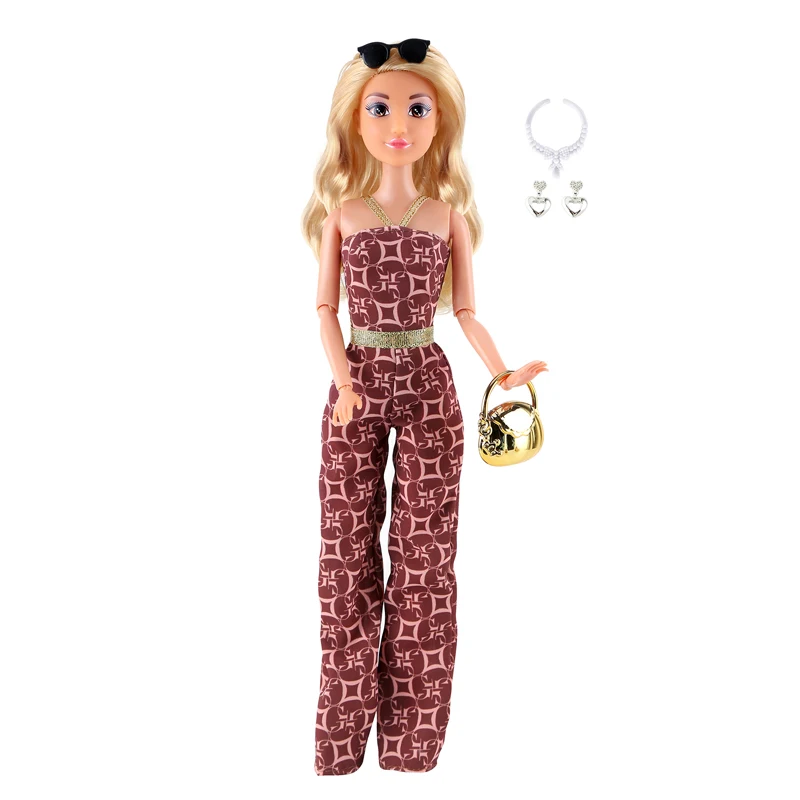 Anlily 11.5 Inch Brown Skin Fashion Doll with Pink Wave Dress