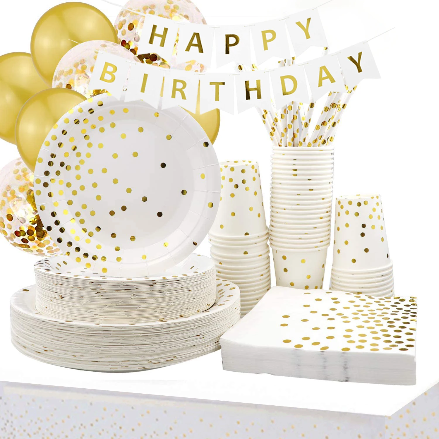Disposable Tableware Plates Happy Birthday Banner Rose Gold Party Plates Set  for Happy Birthday Party Decoration Supplies