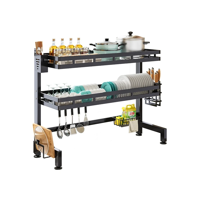 High Quality Expandable Dish Drainer Shelf Rack With Utensil Holder And Cup Hanging Set
