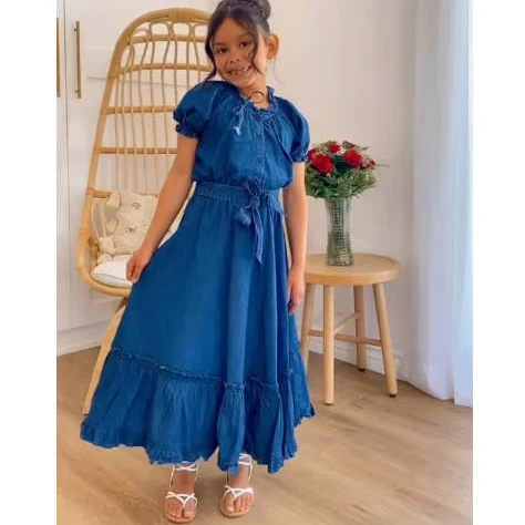 Girls' Denim Skirt Suit Summer 2024 New Children's Bubble