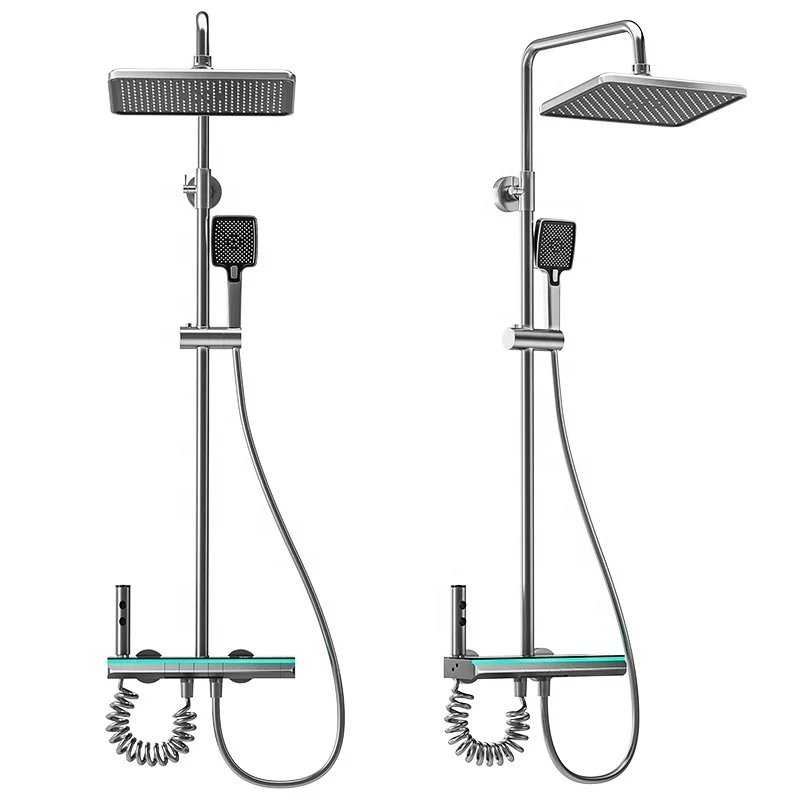 Thermostatic Shower System Digital Temperature Display Ceramic Valve Core Wall-Mounted Rainfall Massage Shower Set Space