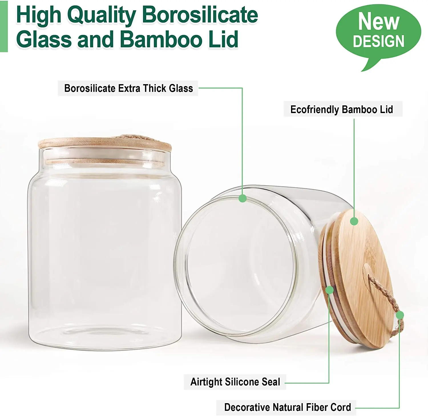 10 oz Glass Borosilicate Jar in Clear with Bamboo Silicone Sealed