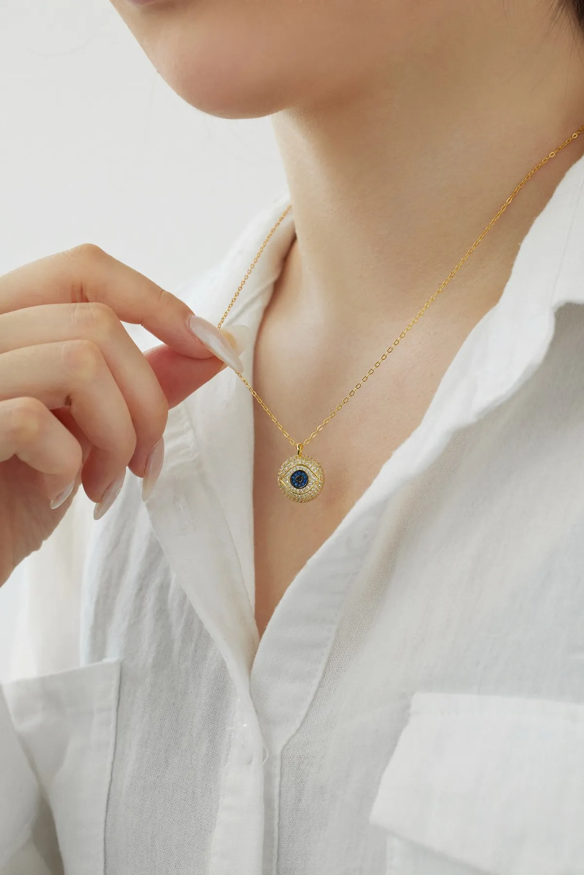 KAKODIY Lucky Turkish Evil Eyes Pendant 925 Sterling Silver Necklace Women's Full Zirconia 18K Gold Greek Eyes Amule Women's Necklace detail 2