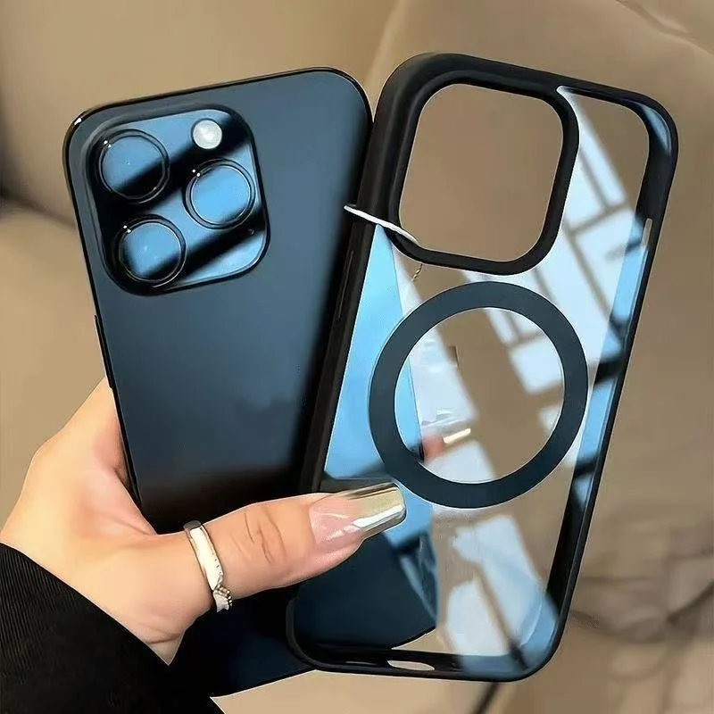 product tpu pc wireless charging shockproof cover for iphone 17 air pro max acrylic magnetic matte clear phone case for apple 16 15 14-4