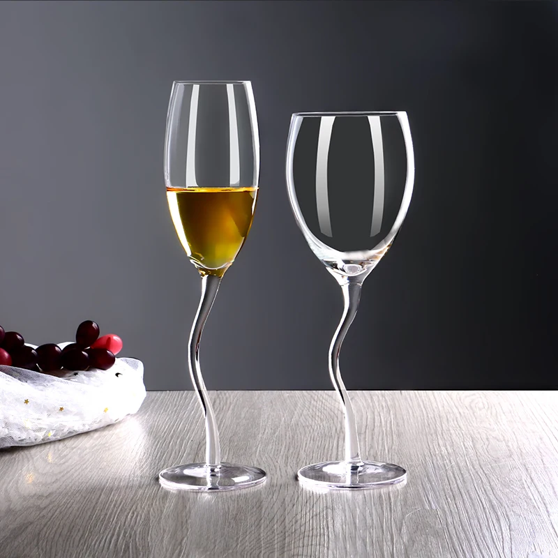 Luxury Fancy Irregular Stemmed Premium Sparkling Curved Stem Creative Crystal champagne Glasses Gift Wine Glass Set
