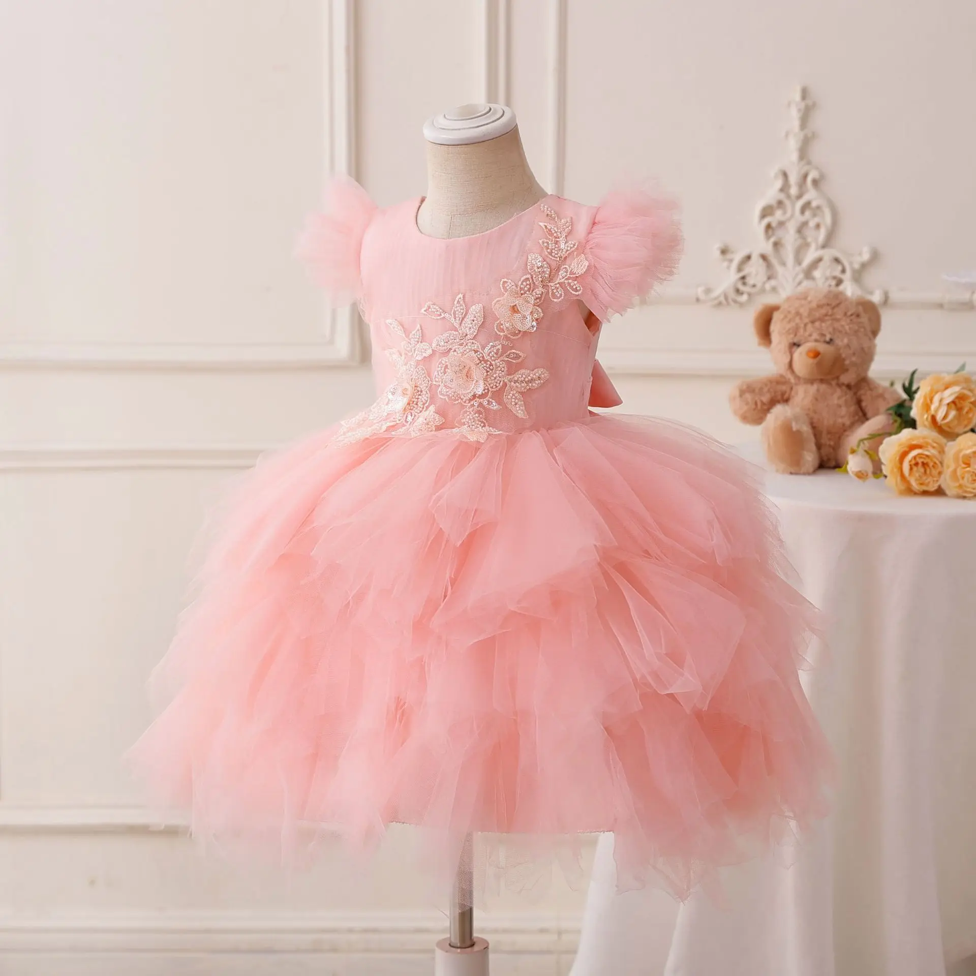 Girls Dresses Princess Embroidery 3D Floral Mesh Cotton Dress Girls Kids  100 to 150cm Cake Colorful Tutu Dresses for Girls 2023