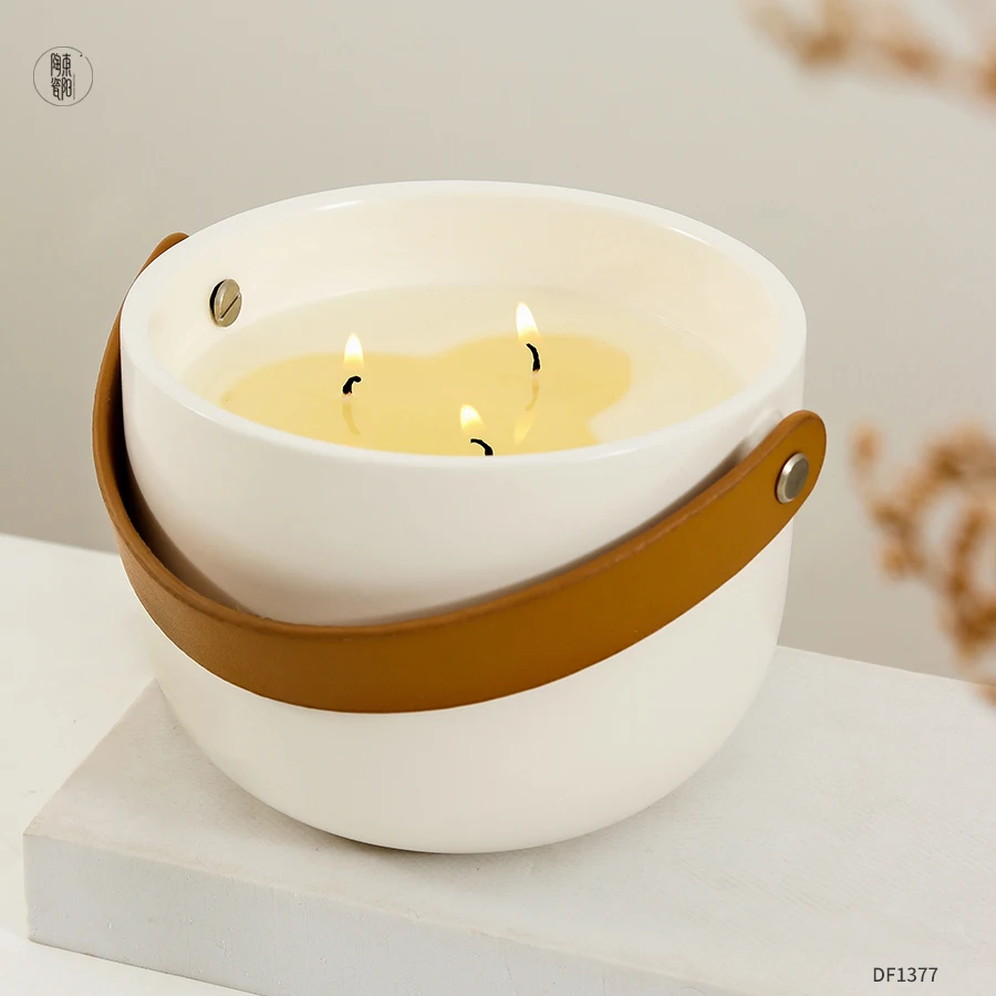 Custom Luxury Big Large Ceramic Candle Jar Unique 3 Wick Candle Jars