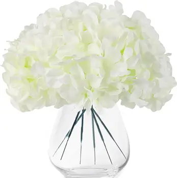 Artificial Hydrangea White Flowers Heads Silk Flowers Full Silk Flower with Stem Wedding Home Party Shop Baby Shower Decor