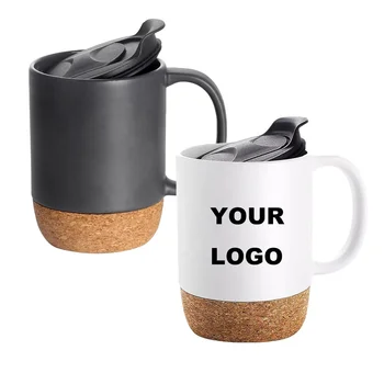 15 oz Mug Set Large Ceramic Coffee Mug with Cork Bottom and Spill Proof Lid
