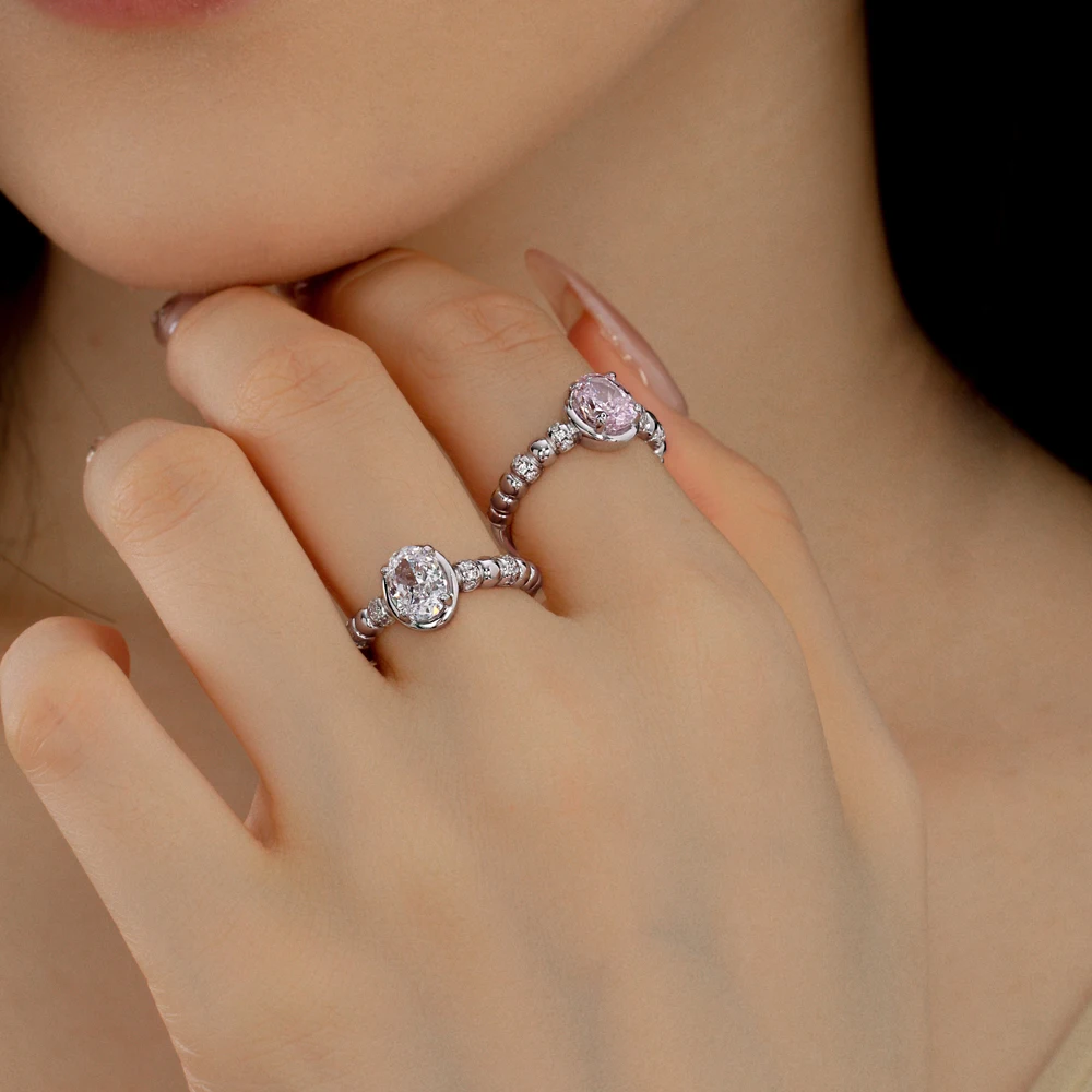 KAKODIY Fashion 925 Sterling Silver Original Jewelry Cubic Zirconia Pink Oval Ring Women's Cubic Zirconia Wedding Engagement Ring detail 3
