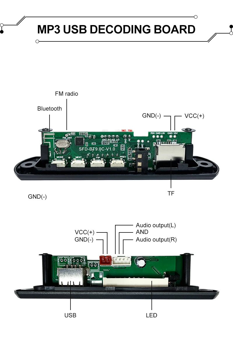 Factory Price Mp3 Player Stereo Voice Decoder Board Usb Fm Bluetooth