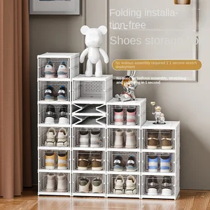 Foldable Shoe Cabinet Modern Transparent Plastic Shoe Storage Dustproof Installation-Free Foldable Shoe Box for Household