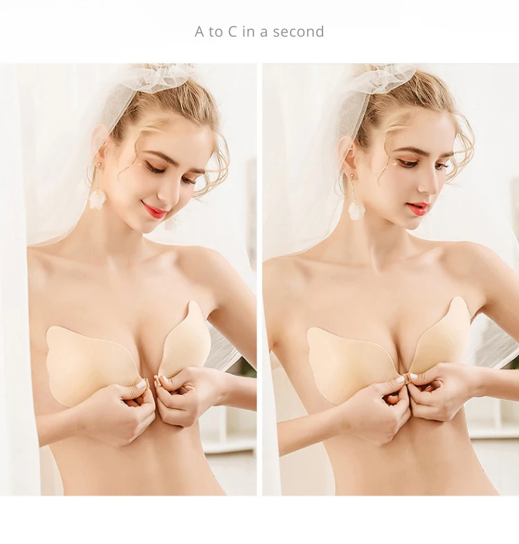 Invisible Push Up Bra Gathered Adhesive Bra Strapless Backless Fabric