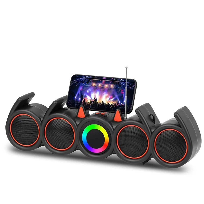 Portable Outdoor RGB LED Colorful Light Stereo BT Woofer Speaker Mini Rechargeable Plastic Bass Speaker with Active FM Radio