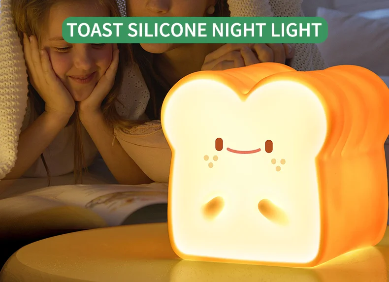 Toast Bread Led Night Lamp With Timber Usb Rechargeable Kids Portable ...