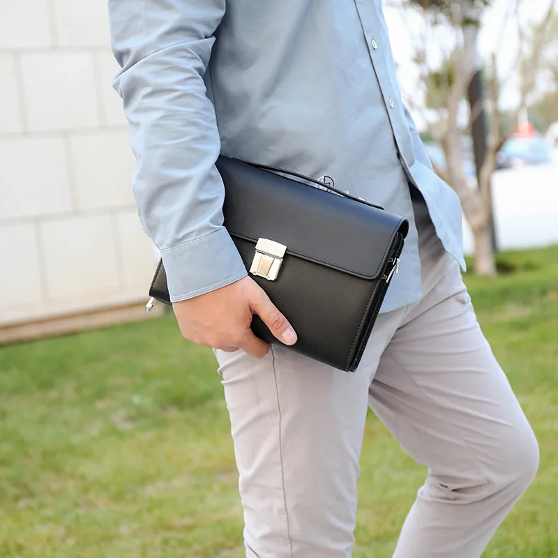 Sac à Main Homme LOVIVER - Portefeuille Business Cuir PU Marron Avec Sangle, Pochette Organisée Multifonction