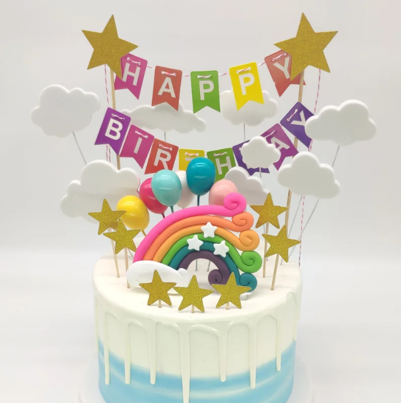 Feliz cumpleaños niña sosteniendo un pastel pastel decorado con toppers my  little pony fiesta de cumpleaños para 5 años globos al estilo de un  unicornio multicolor tema arcoiris idea para decorar fiesta