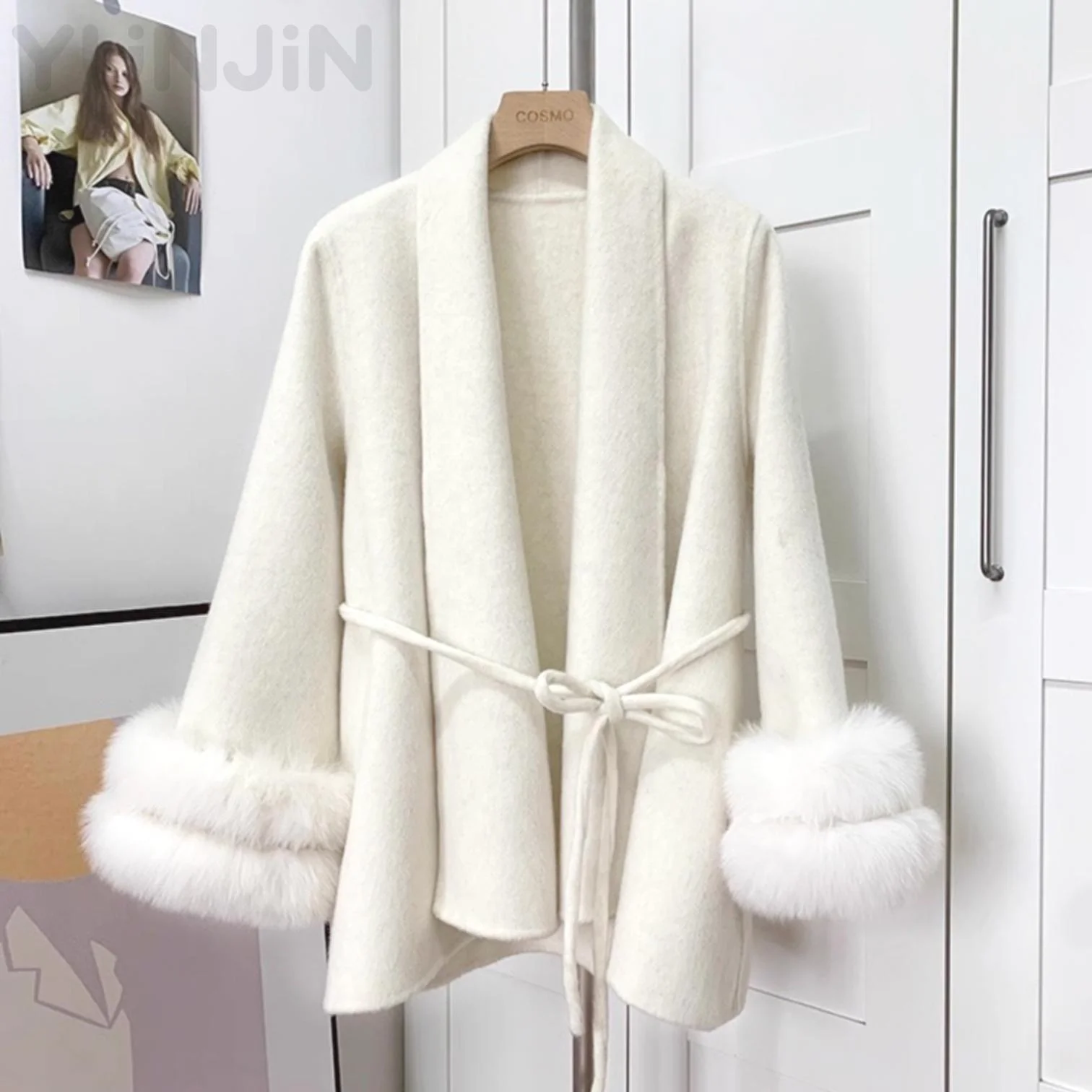 Luxury Women Cashmere Double Faced Wool Coat Real