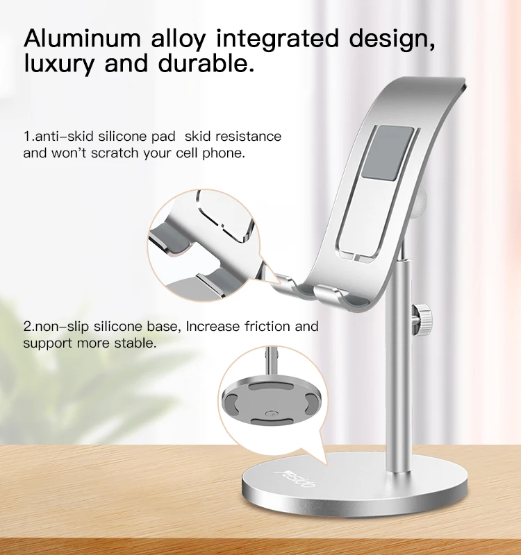 Yesido Aluminium Alloy Table Desk Tablet Stand Angle Hight Adjustable Desktop Cell Phone Holder