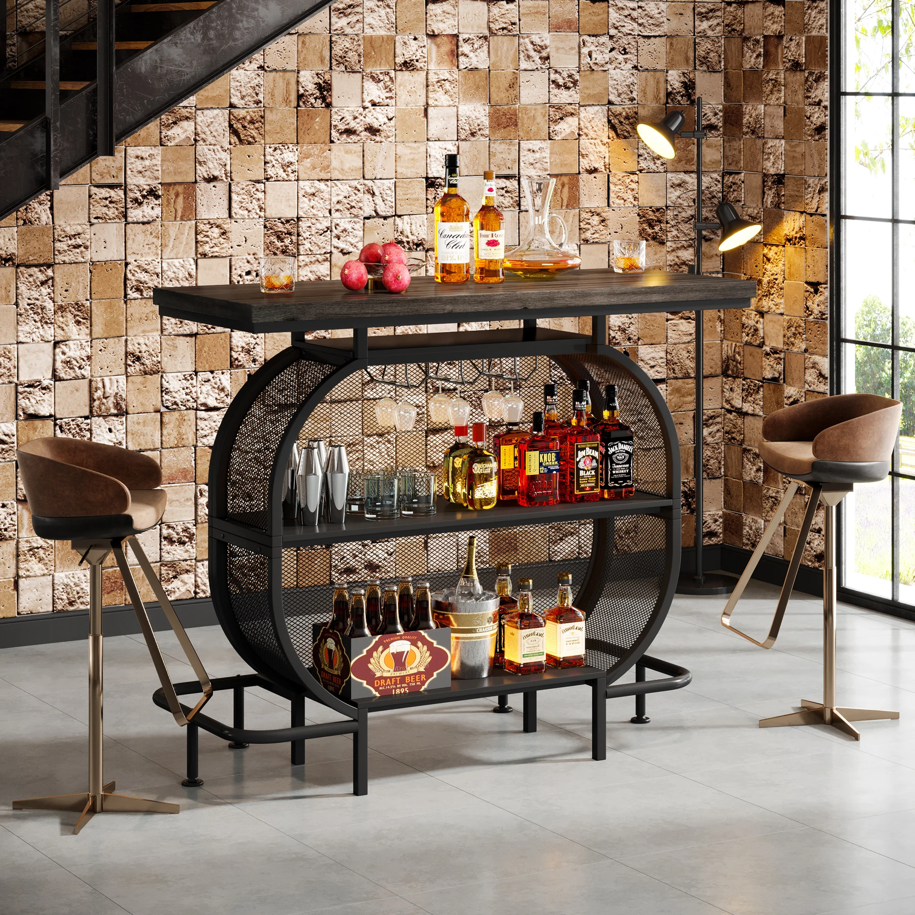 Home Bar Designs 4 Tier Modern Liquor Wine Bar With Metal