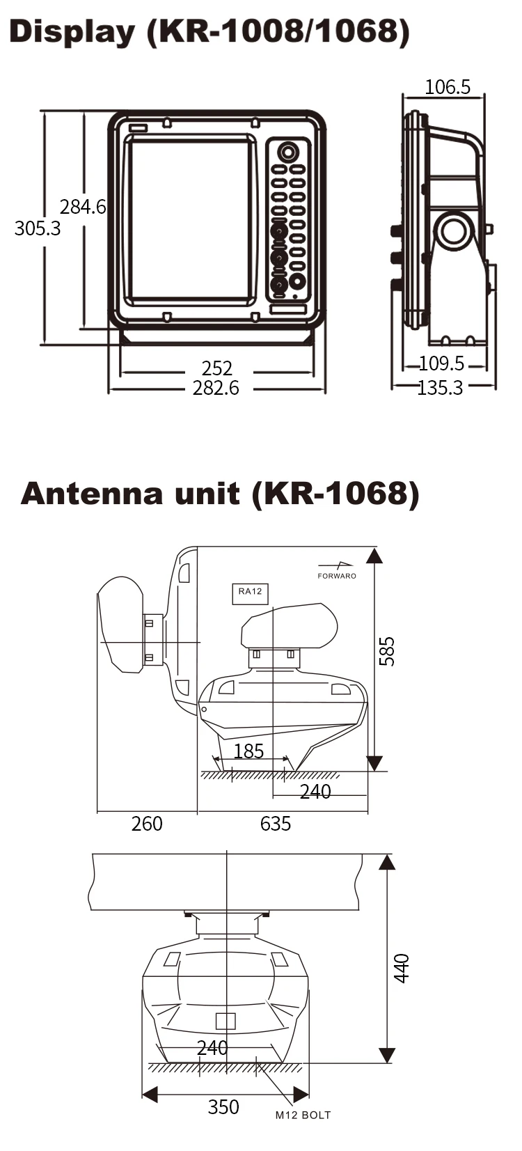 Onwa KR-1068 9.7'' 64NM LCD Marine Radar with AIS Display and ARPA Function